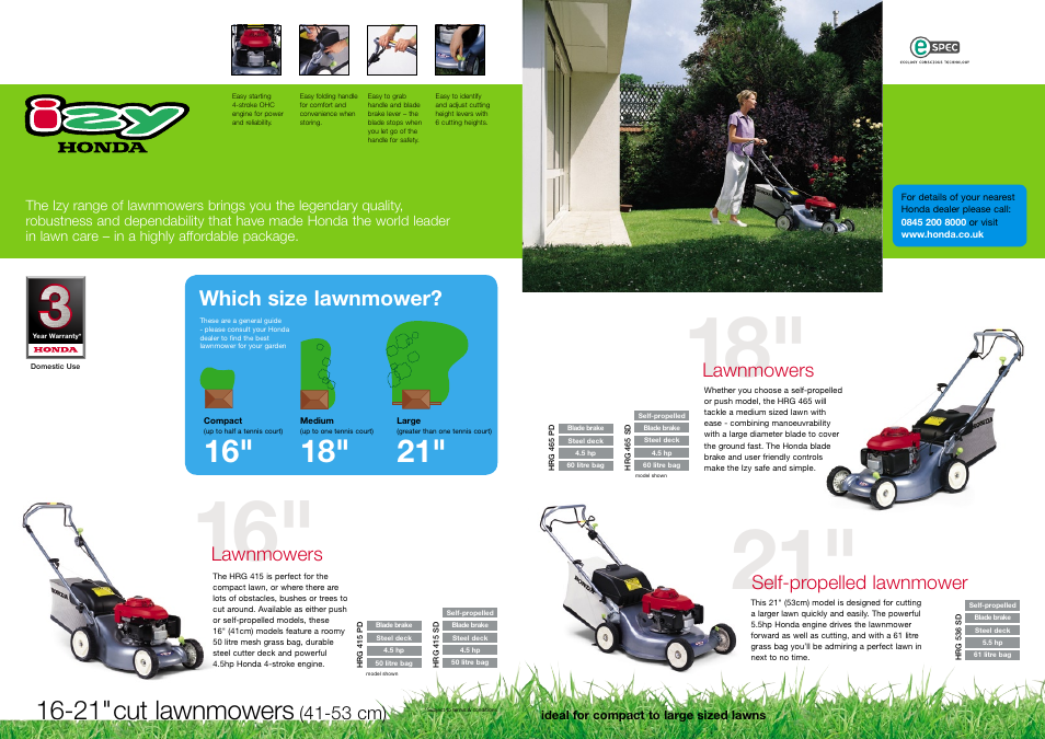 21"cut lawnmowers, Which size lawnmower, Lawnmowers | Self-propelled lawnmower, 53 cm) | HONDA Lawnmower User Manual | Page 3 / 4