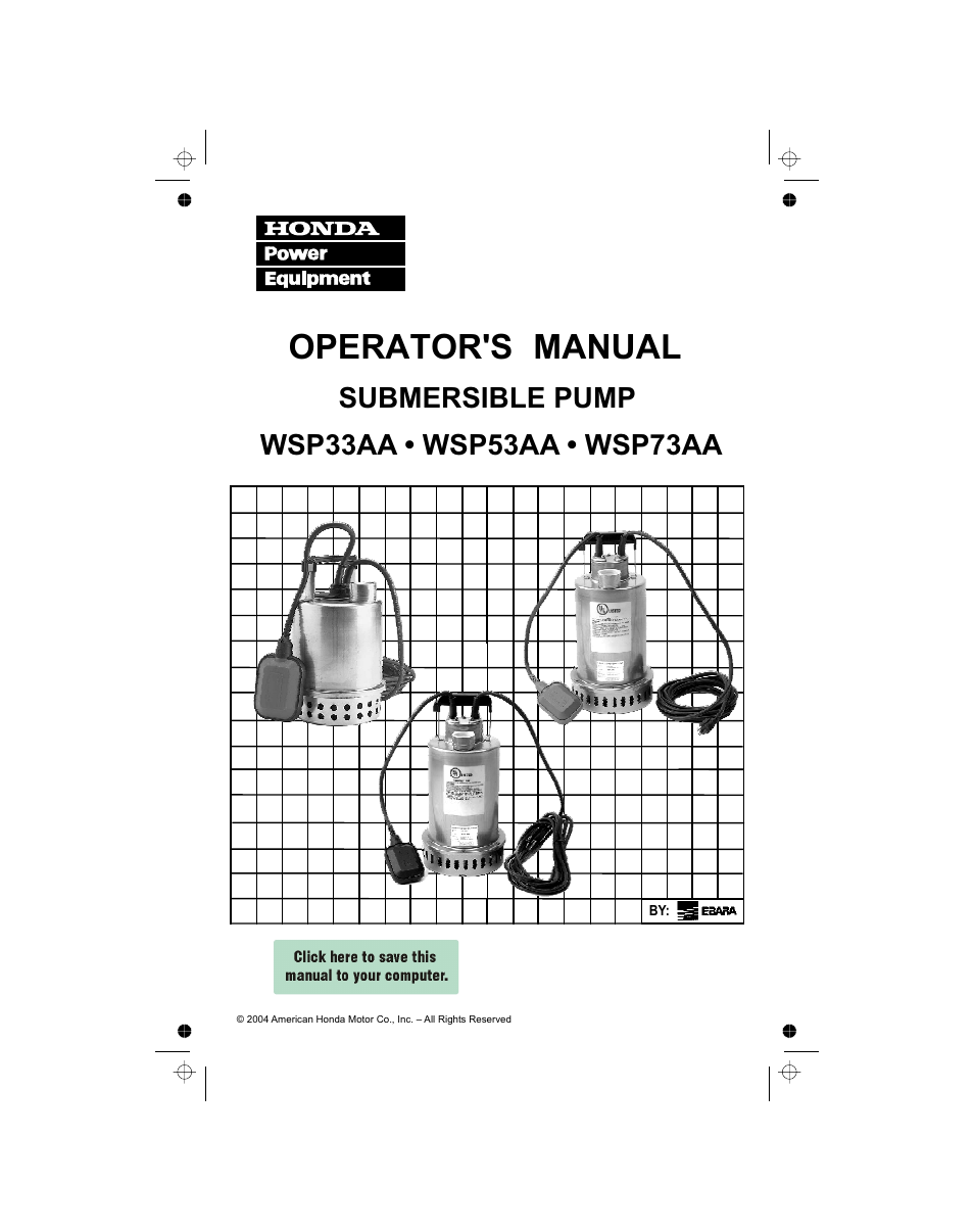 HONDA WSP33AA User Manual | 23 pages