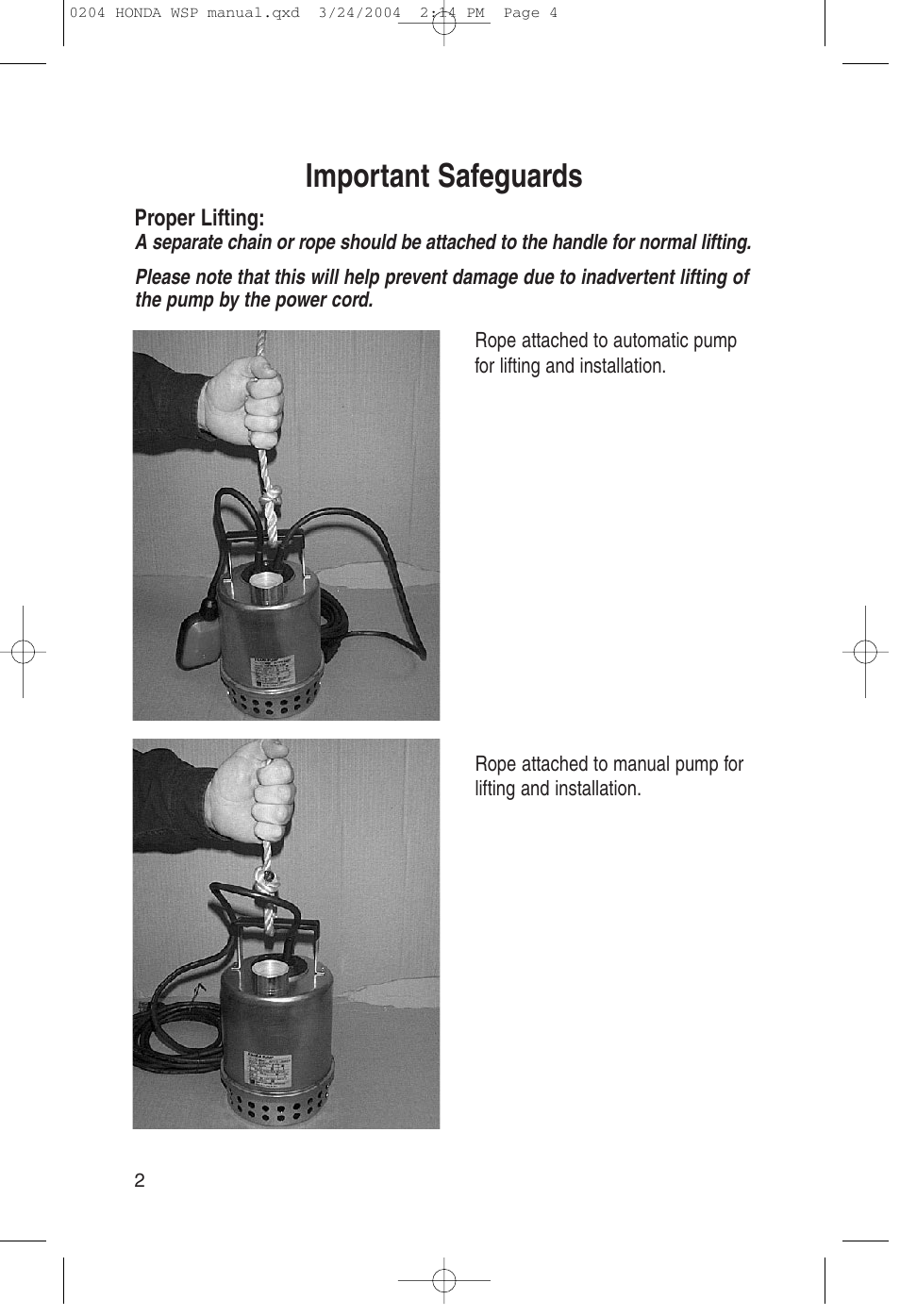 Important safeguards | HONDA WSP33AA User Manual | Page 4 / 23