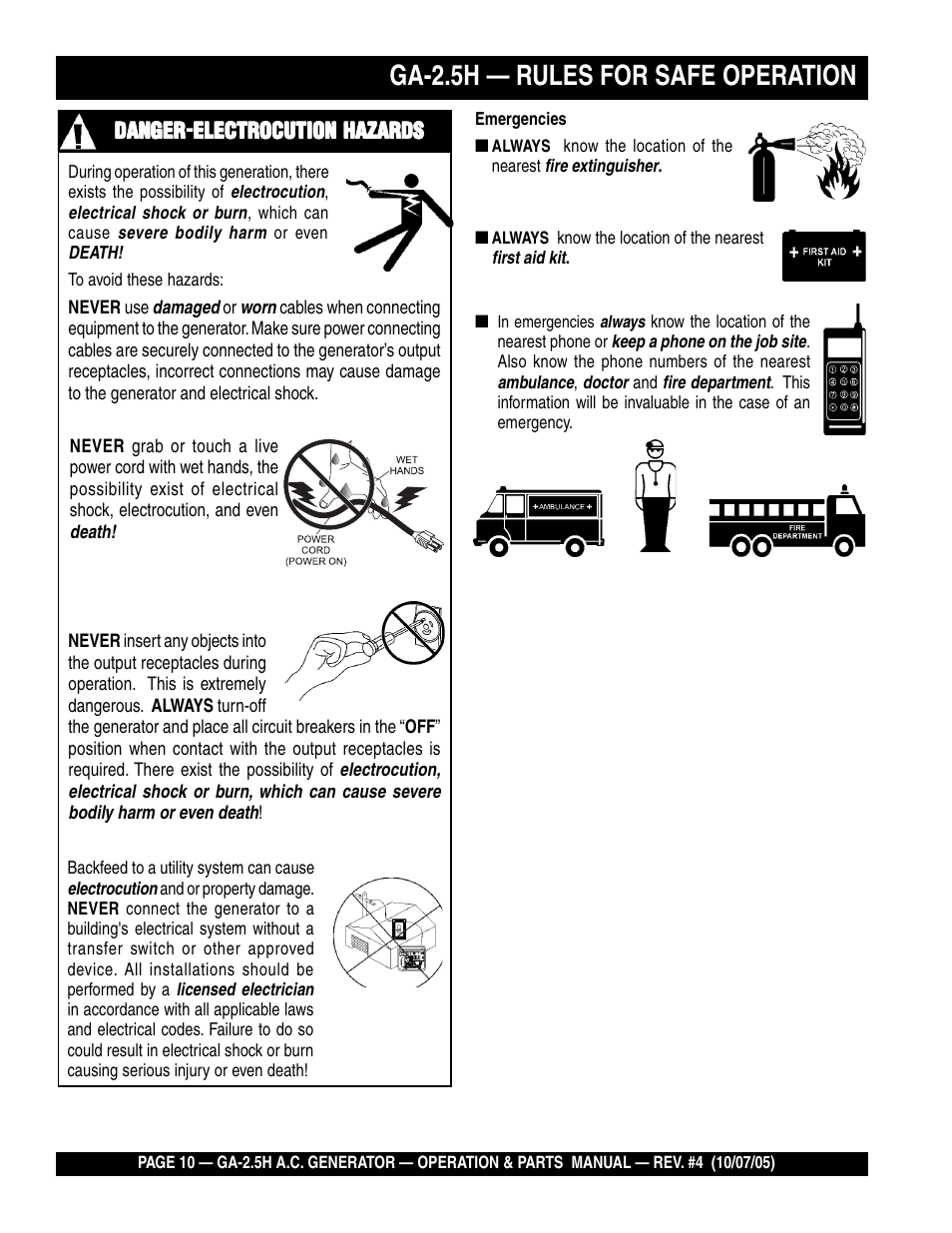 Ga-2.5h — rules for safe operation | HONDA GA-2.5H User Manual | Page 10 / 80