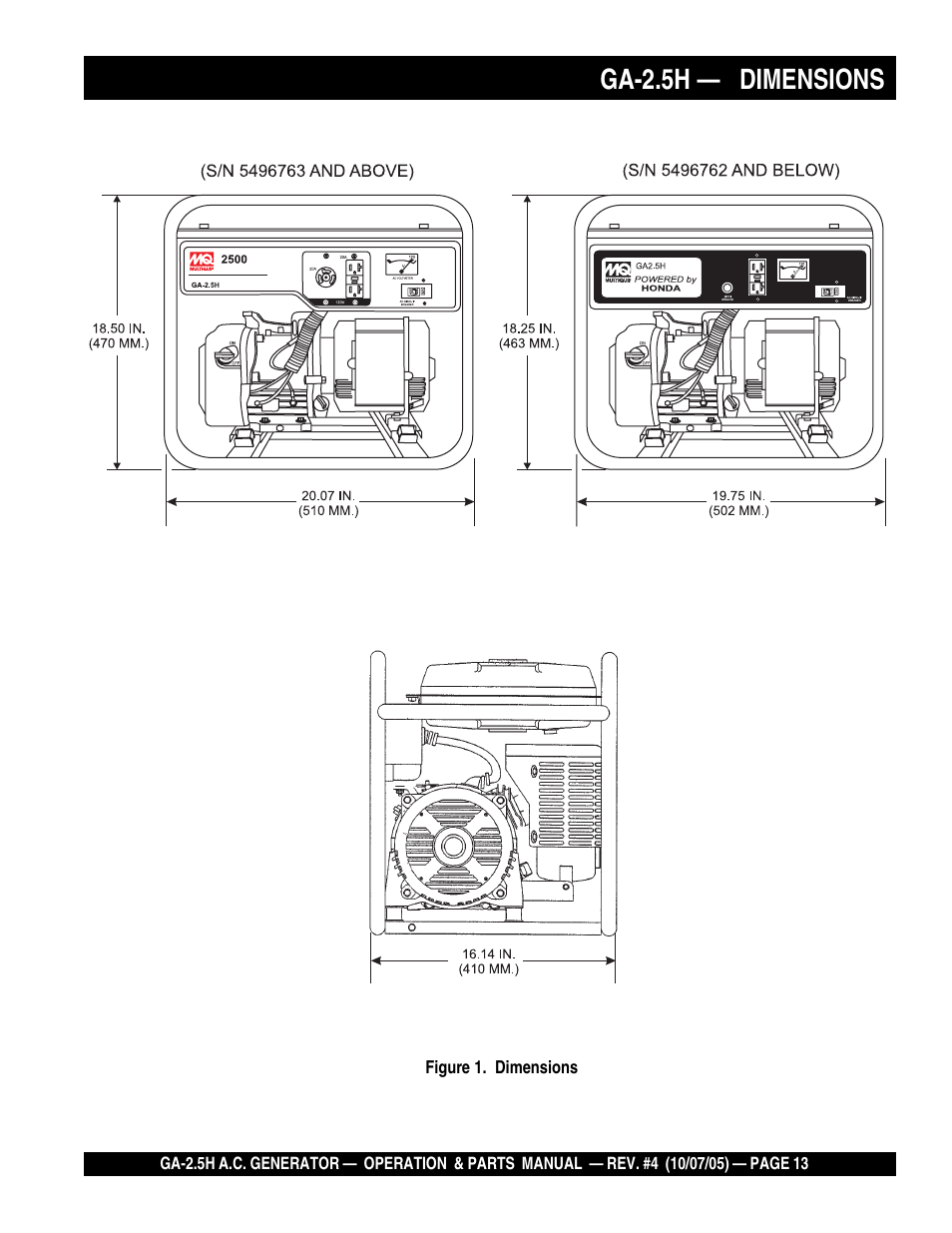 Ga-2.5h — dimensions | HONDA GA-2.5H User Manual | Page 13 / 80