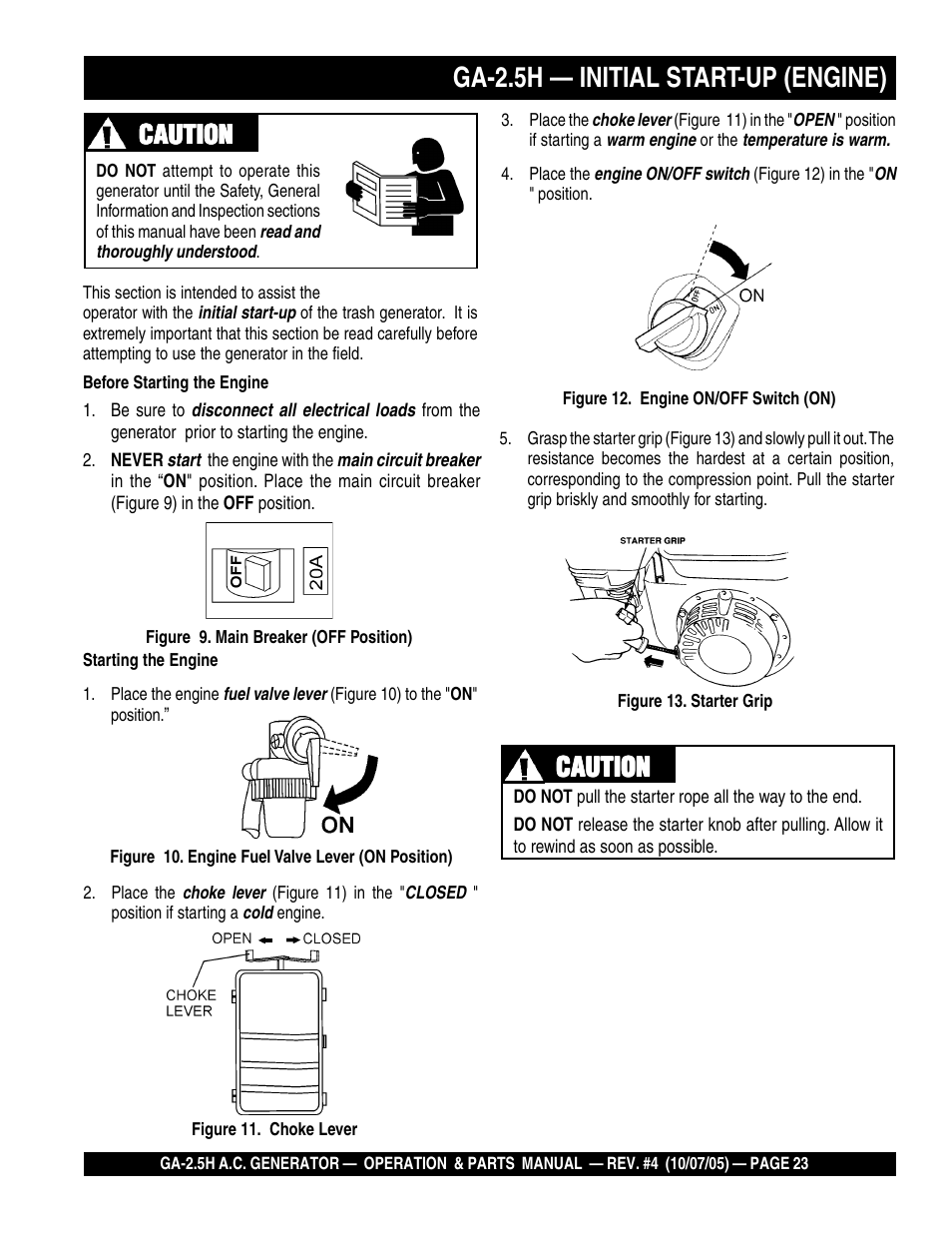 Ga-2.5h — initial start-up (engine), Caution | HONDA GA-2.5H User Manual | Page 23 / 80