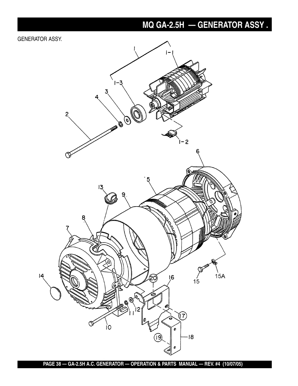 Mq ga-2.5h — generator assy | HONDA GA-2.5H User Manual | Page 38 / 80