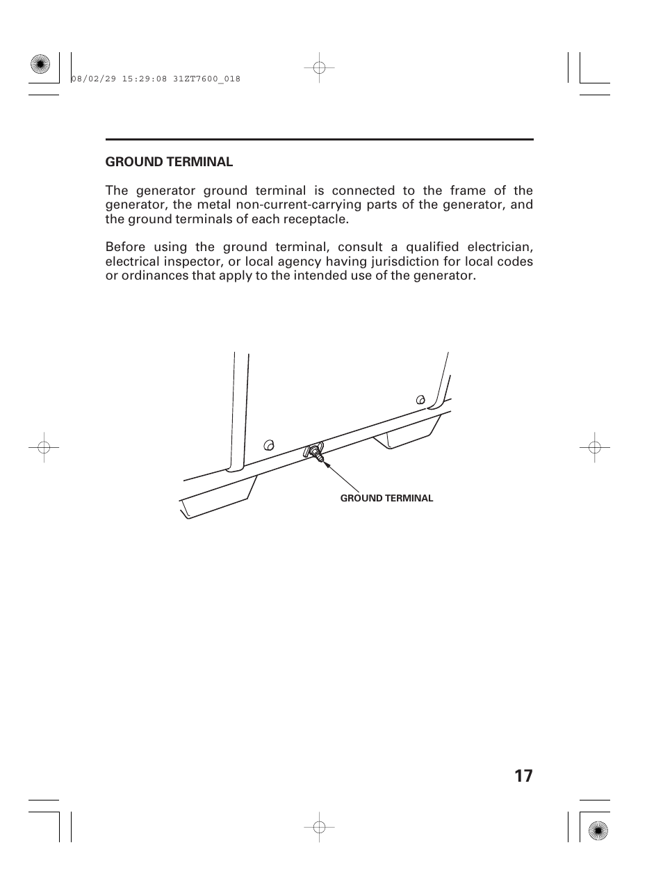 Ground terminal | HONDA EU3000is User Manual | Page 19 / 71