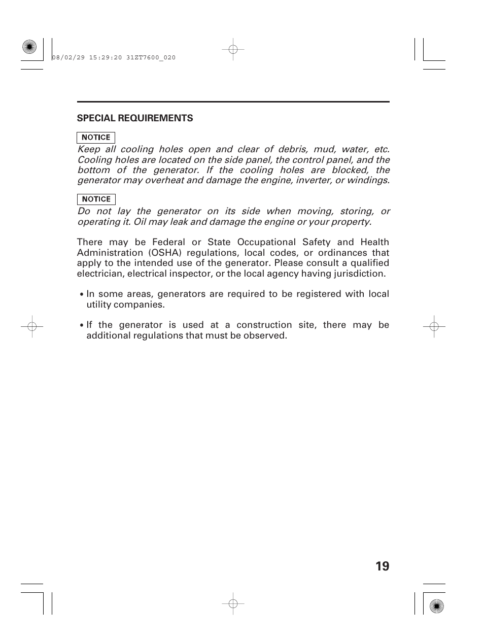 Special requirements | HONDA EU3000is User Manual | Page 21 / 71