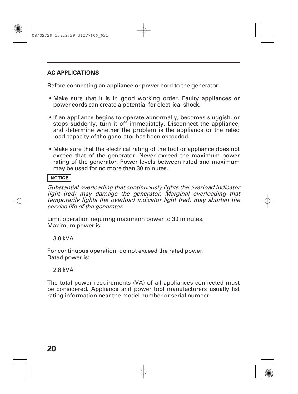 Ac applications | HONDA EU3000is User Manual | Page 22 / 71