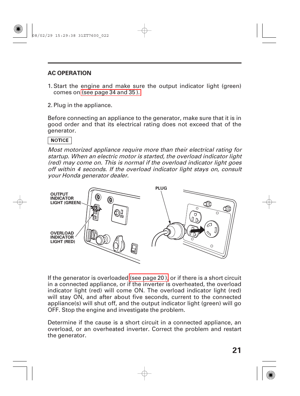 Ac operation | HONDA EU3000is User Manual | Page 23 / 71