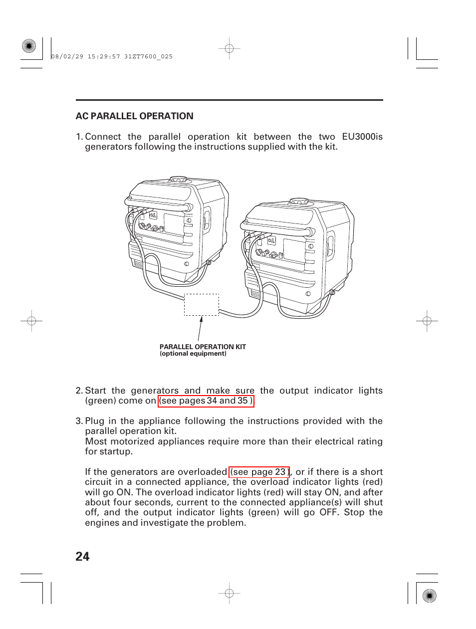 Ac parallel operation | HONDA EU3000is User Manual | Page 26 / 71