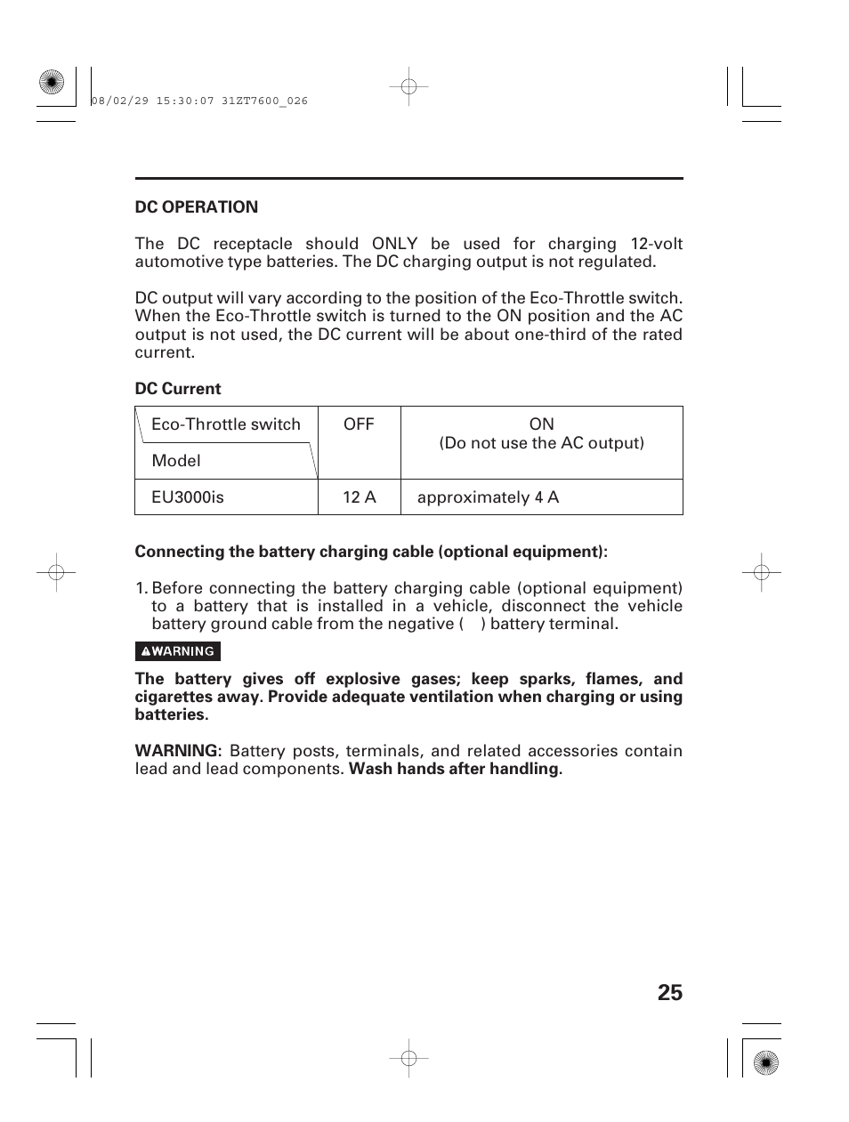 Dc operation | HONDA EU3000is User Manual | Page 27 / 71