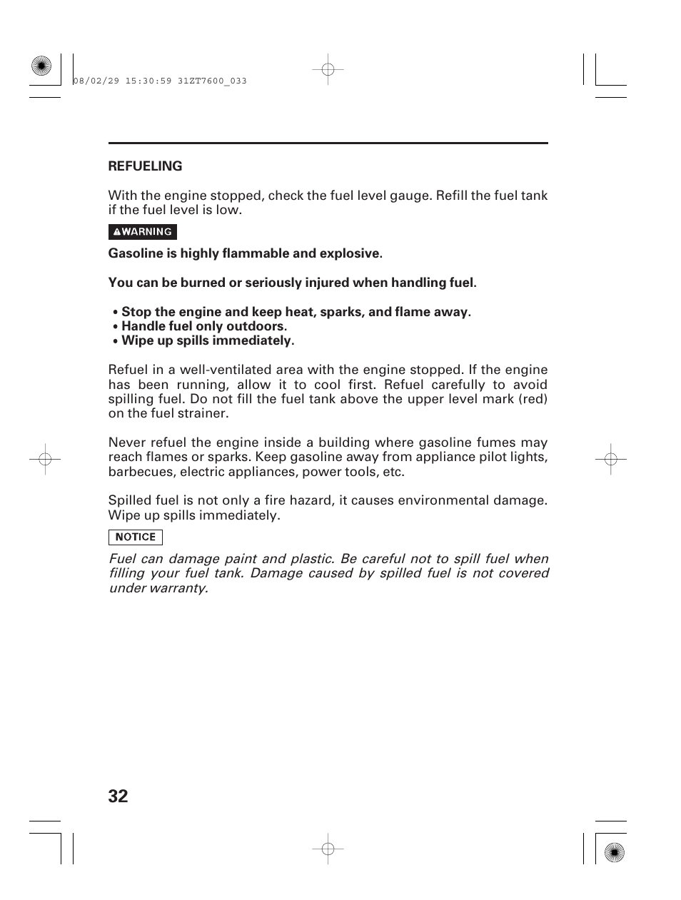 Refueling | HONDA EU3000is User Manual | Page 34 / 71