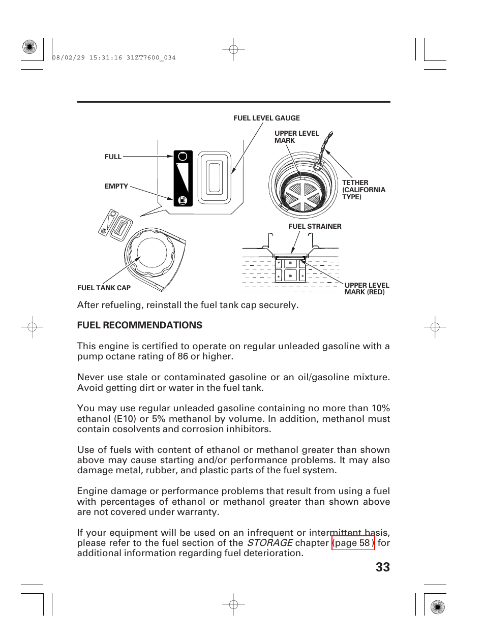 Fuel recommendations | HONDA EU3000is User Manual | Page 35 / 71