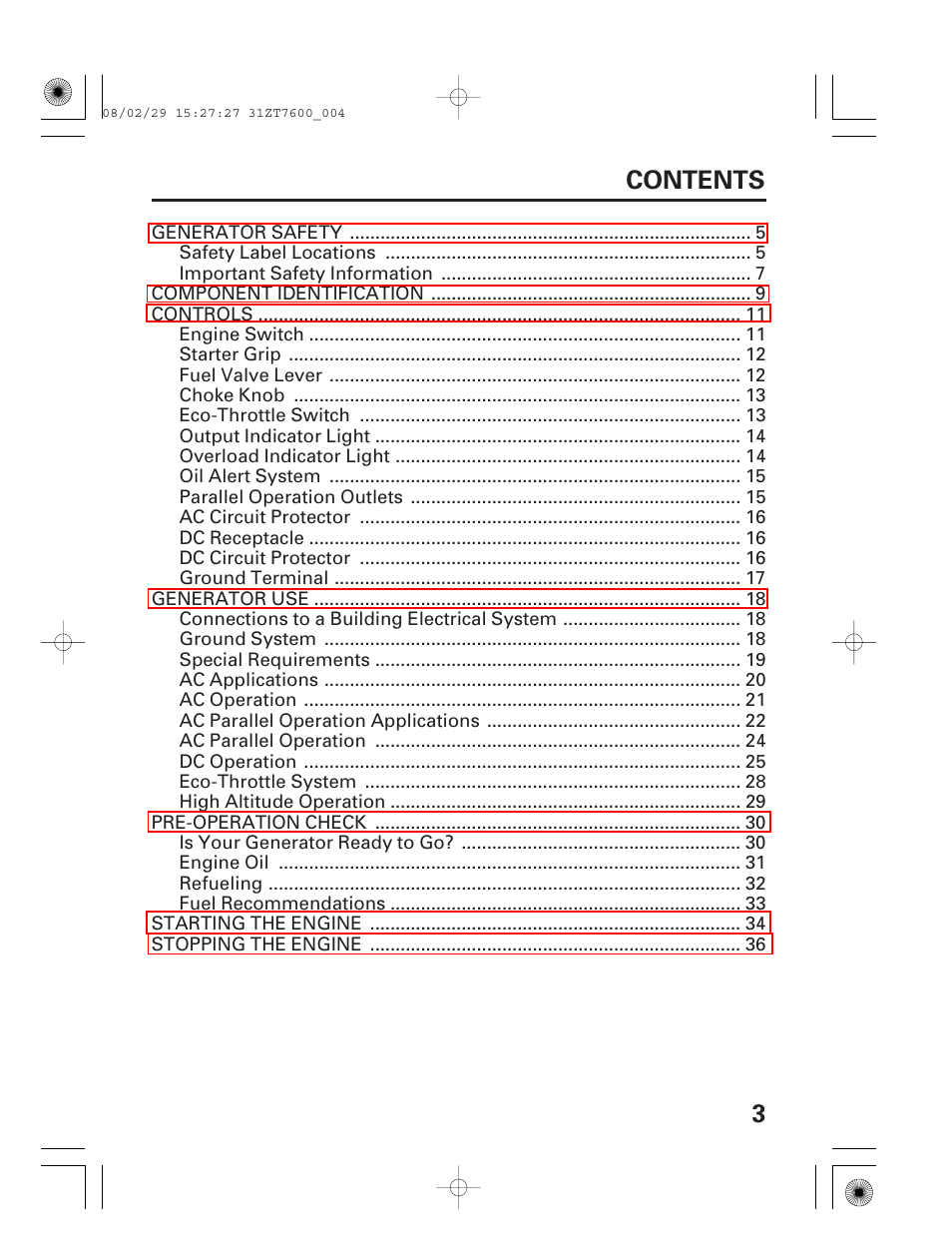 HONDA EU3000is User Manual | Page 5 / 71