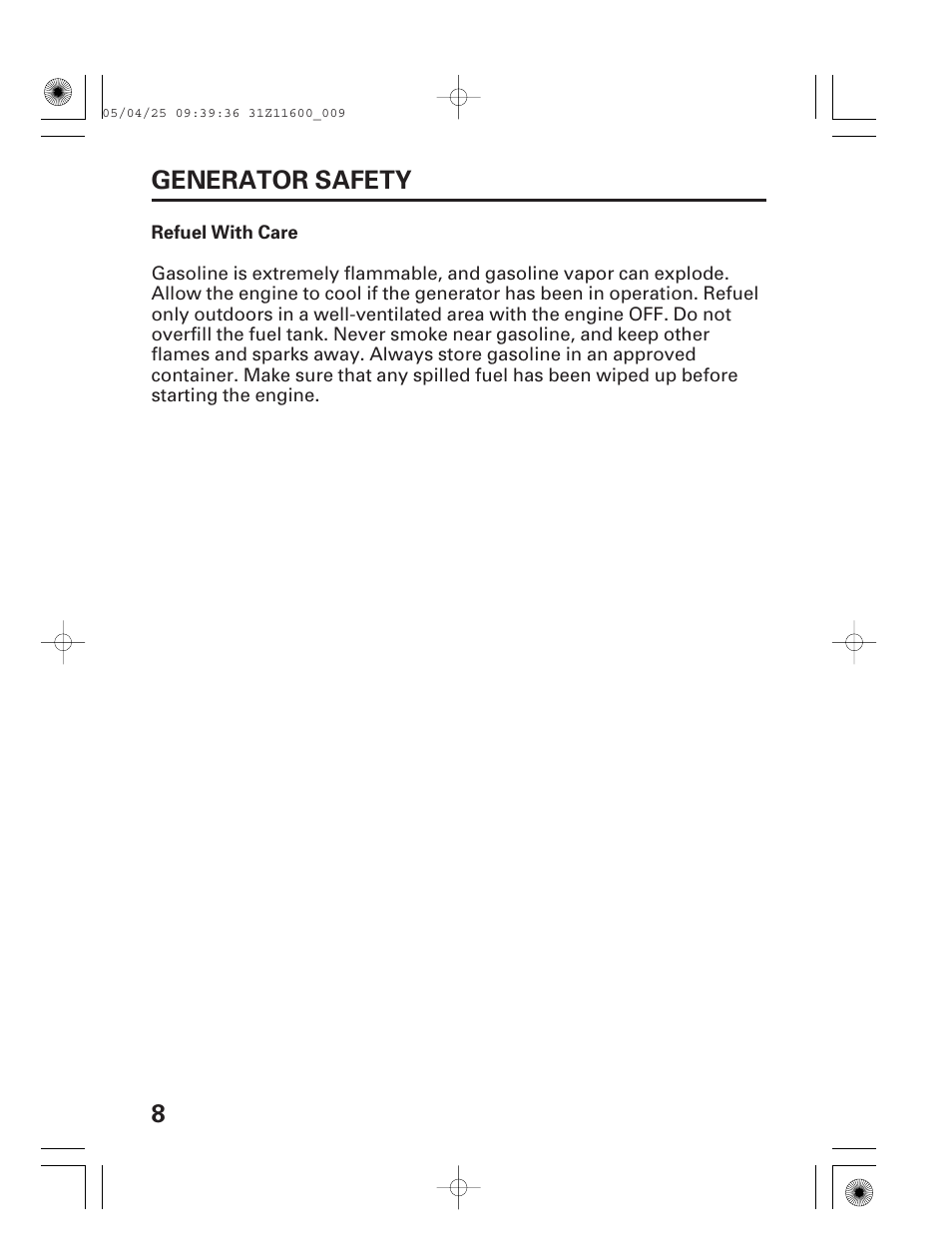 8generator safety | HONDA EM7000is User Manual | Page 10 / 100