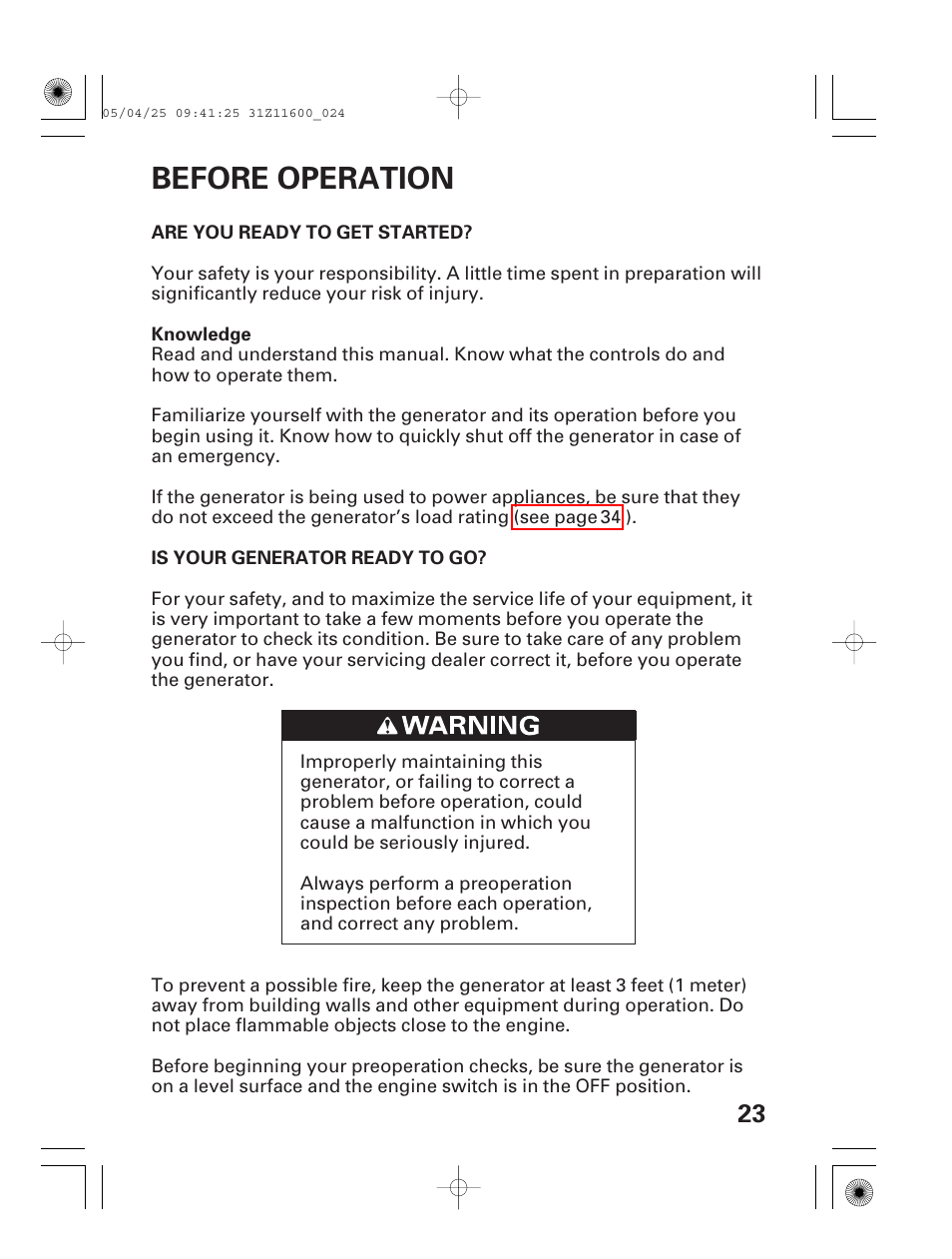 Before operation, Are you ready to get started, Is your generator ready to go | HONDA EM7000is User Manual | Page 25 / 100