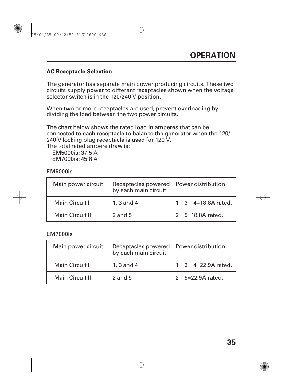 35 operation | HONDA EM7000is User Manual | Page 37 / 100