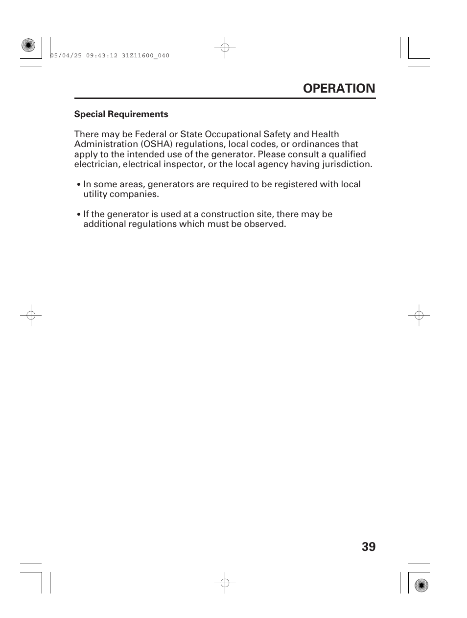39 operation | HONDA EM7000is User Manual | Page 41 / 100