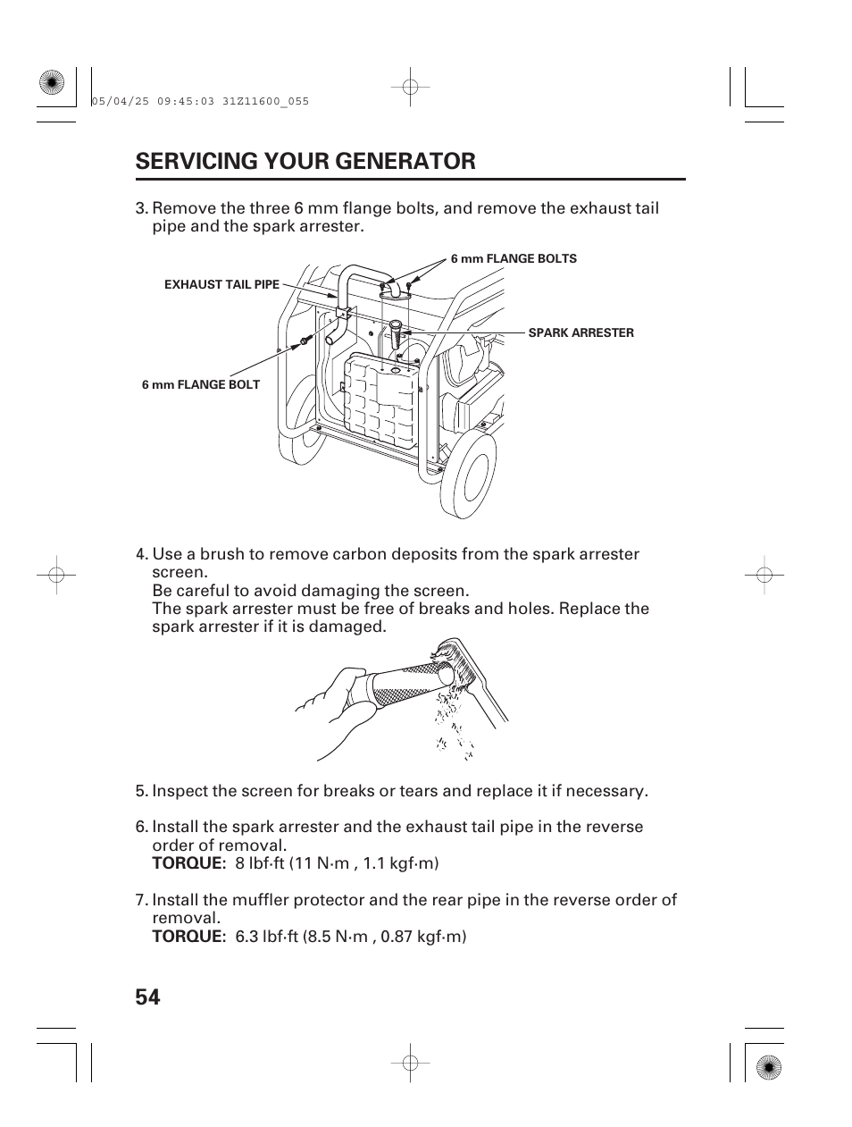 54 servicing your generator | HONDA EM7000is User Manual | Page 56 / 100