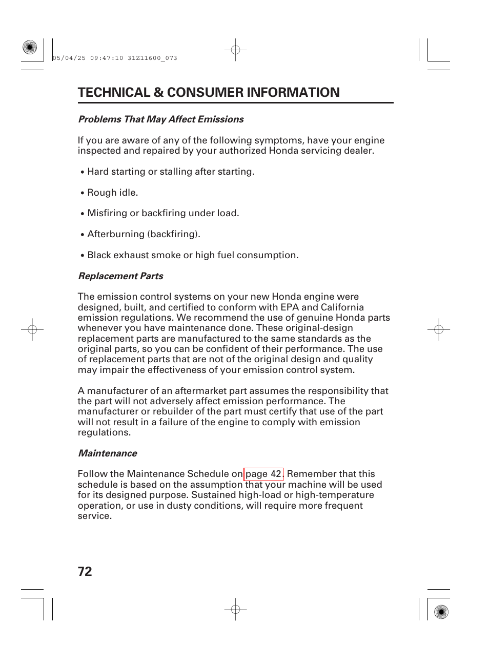 72 technical & consumer information | HONDA EM7000is User Manual | Page 74 / 100