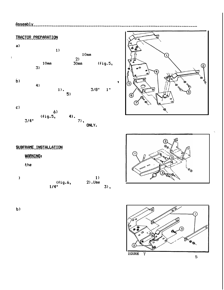 Tractor preparation, Subframe installation, Subframe i n s t a l l a t i o n | HONDA QH4000 User Manual | Page 7 / 16