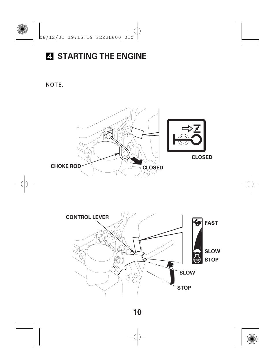 10 starting the engine | HONDA GC160E User Manual | Page 10 / 32