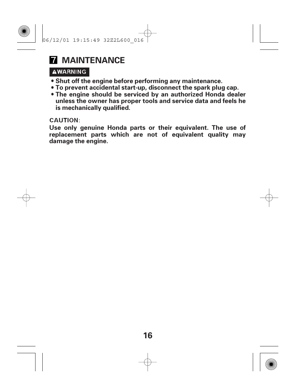 16 maintenance | HONDA GC160E User Manual | Page 16 / 32