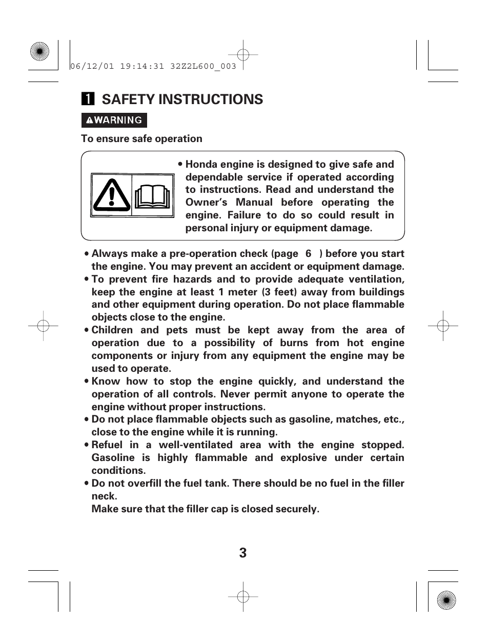 3safety instructions | HONDA GC160E User Manual | Page 3 / 32
