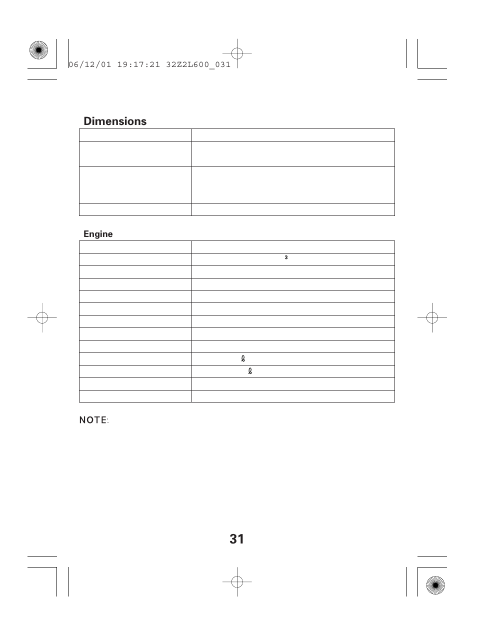 Dimensions | HONDA GC160E User Manual | Page 31 / 32