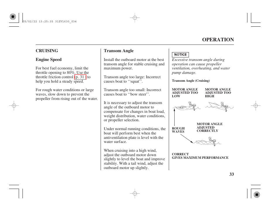 Cruising, Operation | HONDA Outboard Motor BF5A User Manual | Page 35 / 93