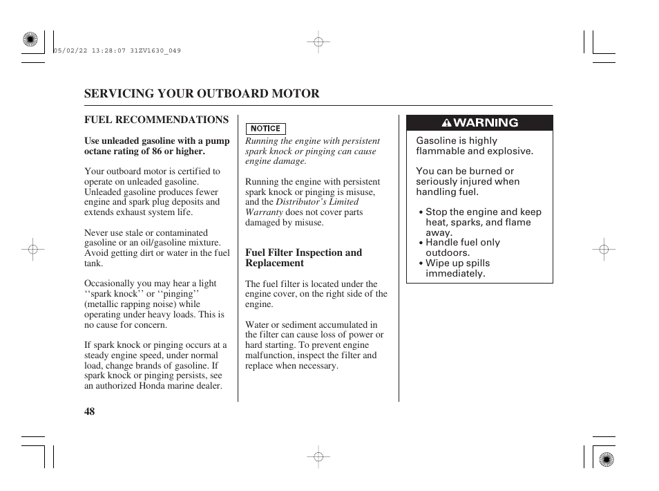 Fuel recommendations | HONDA Outboard Motor BF5A User Manual | Page 50 / 93