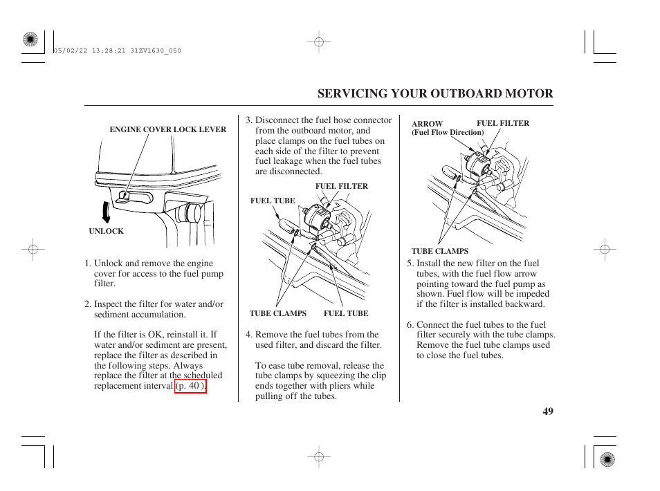 Servicing your outboard motor | HONDA Outboard Motor BF5A User Manual | Page 51 / 93