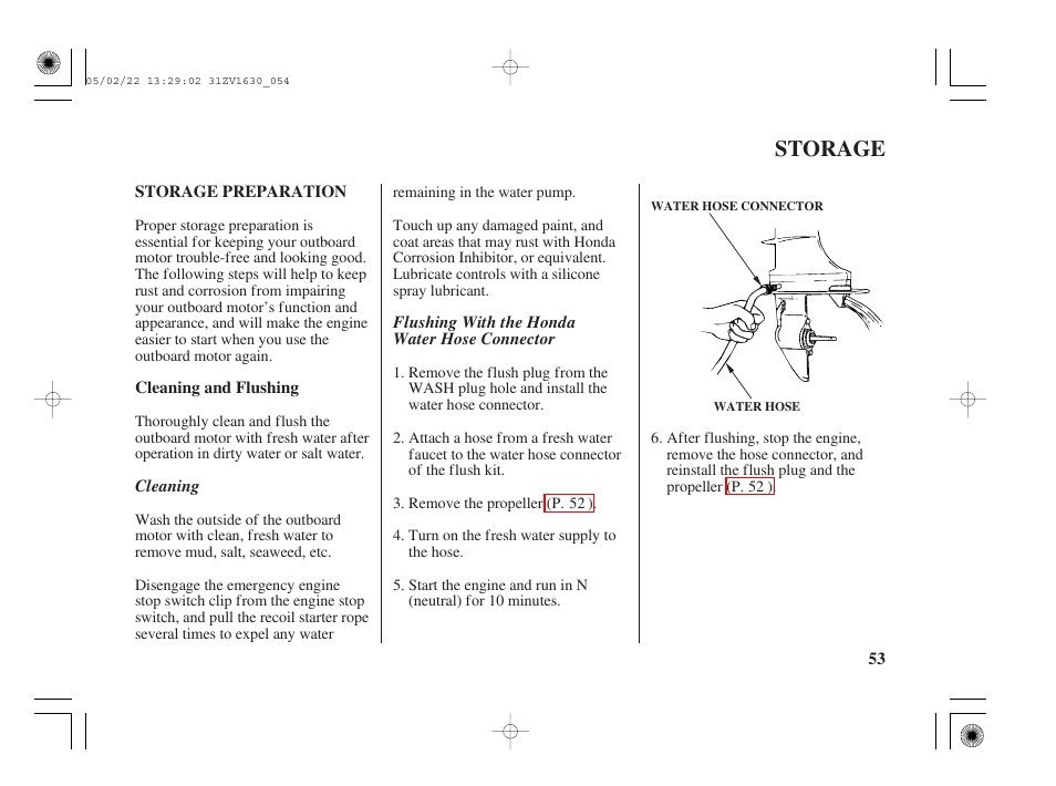 Storage, Storage preparation | HONDA Outboard Motor BF5A User Manual | Page 55 / 93