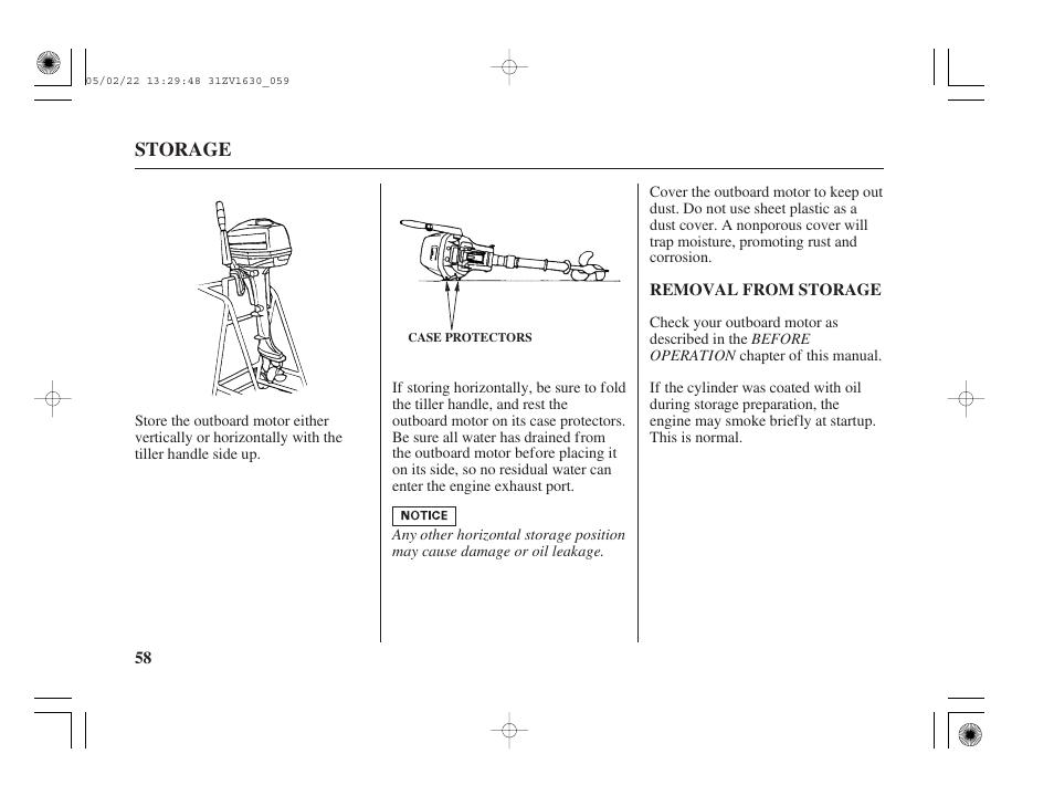 Removal from storage | HONDA Outboard Motor BF5A User Manual | Page 60 / 93