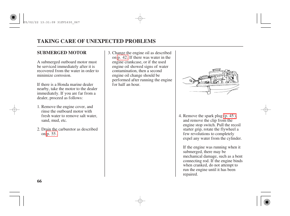 Submerged motor | HONDA Outboard Motor BF5A User Manual | Page 68 / 93