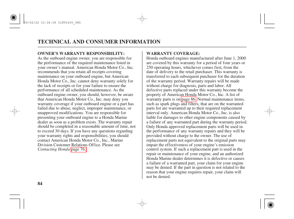 HONDA Outboard Motor BF5A User Manual | Page 86 / 93