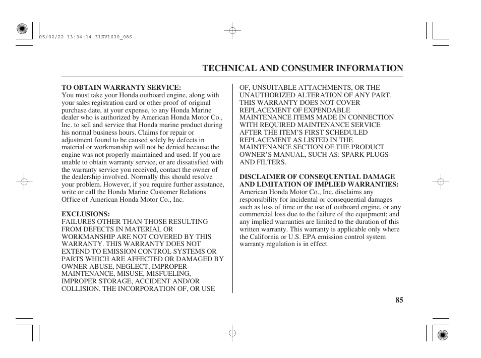 HONDA Outboard Motor BF5A User Manual | Page 87 / 93