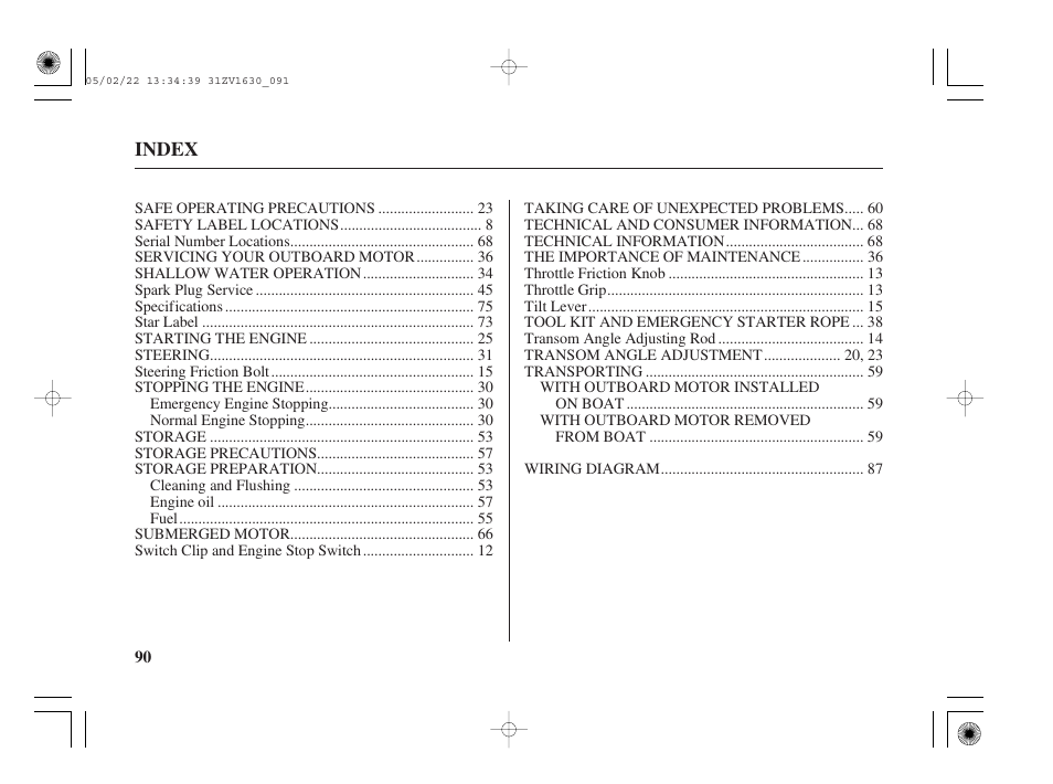 HONDA Outboard Motor BF5A User Manual | Page 92 / 93
