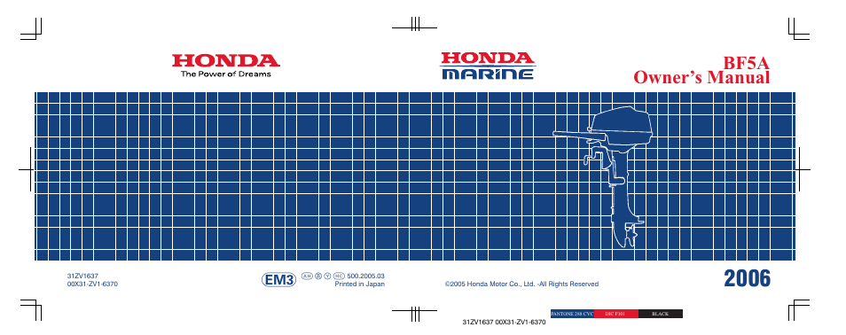 Bf5a owner’s manual | HONDA Outboard Motor BF5A User Manual | Page 93 / 93