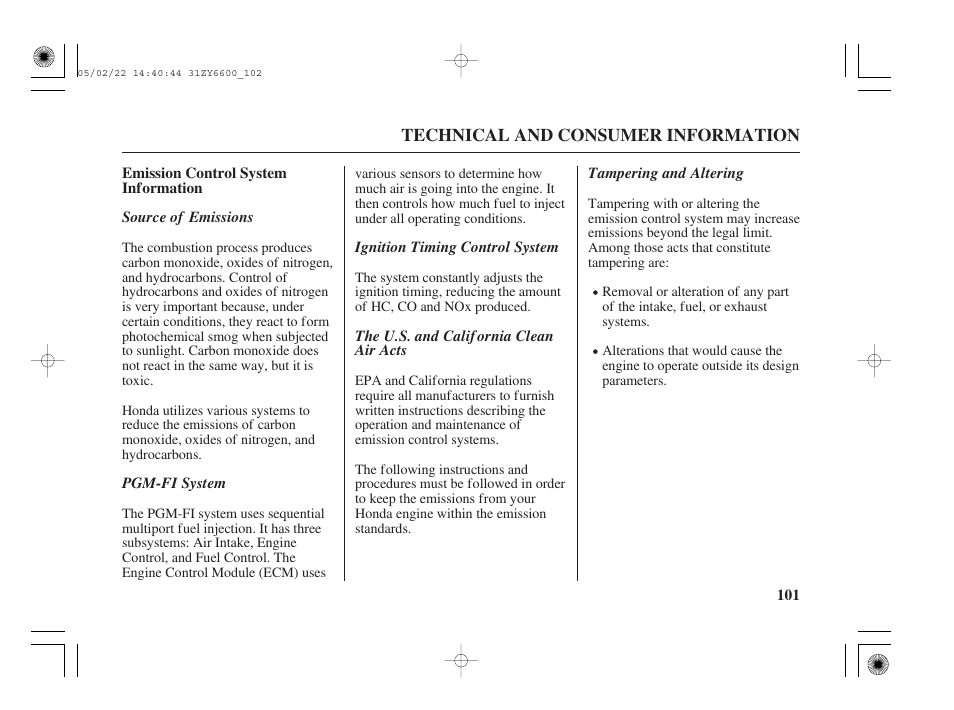 Emission control system information | HONDA Outboard Motor BF150A User Manual | Page 103 / 129