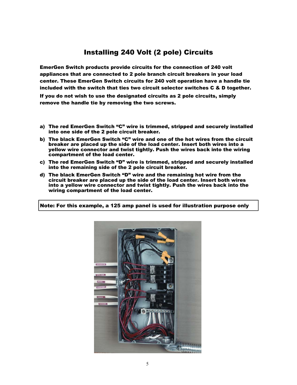 Installing 240 volt (2 pole) circuits | HONDA L14-20R User Manual | Page 5 / 8