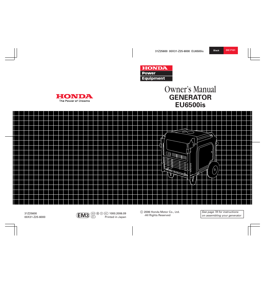 Owner’s manual, Generator eu6500is | HONDA EU6500is User Manual | Page 100 / 100