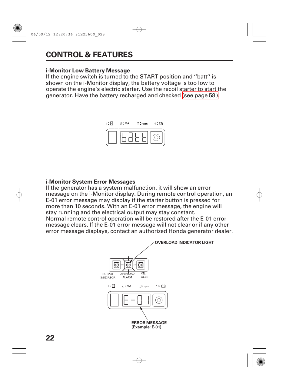 22 control & features | HONDA EU6500is User Manual | Page 24 / 100