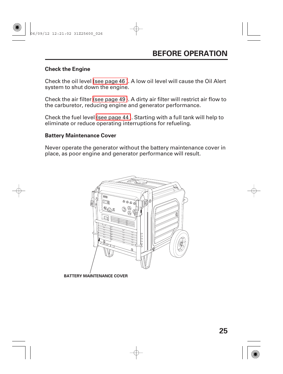 25 before operation | HONDA EU6500is User Manual | Page 27 / 100