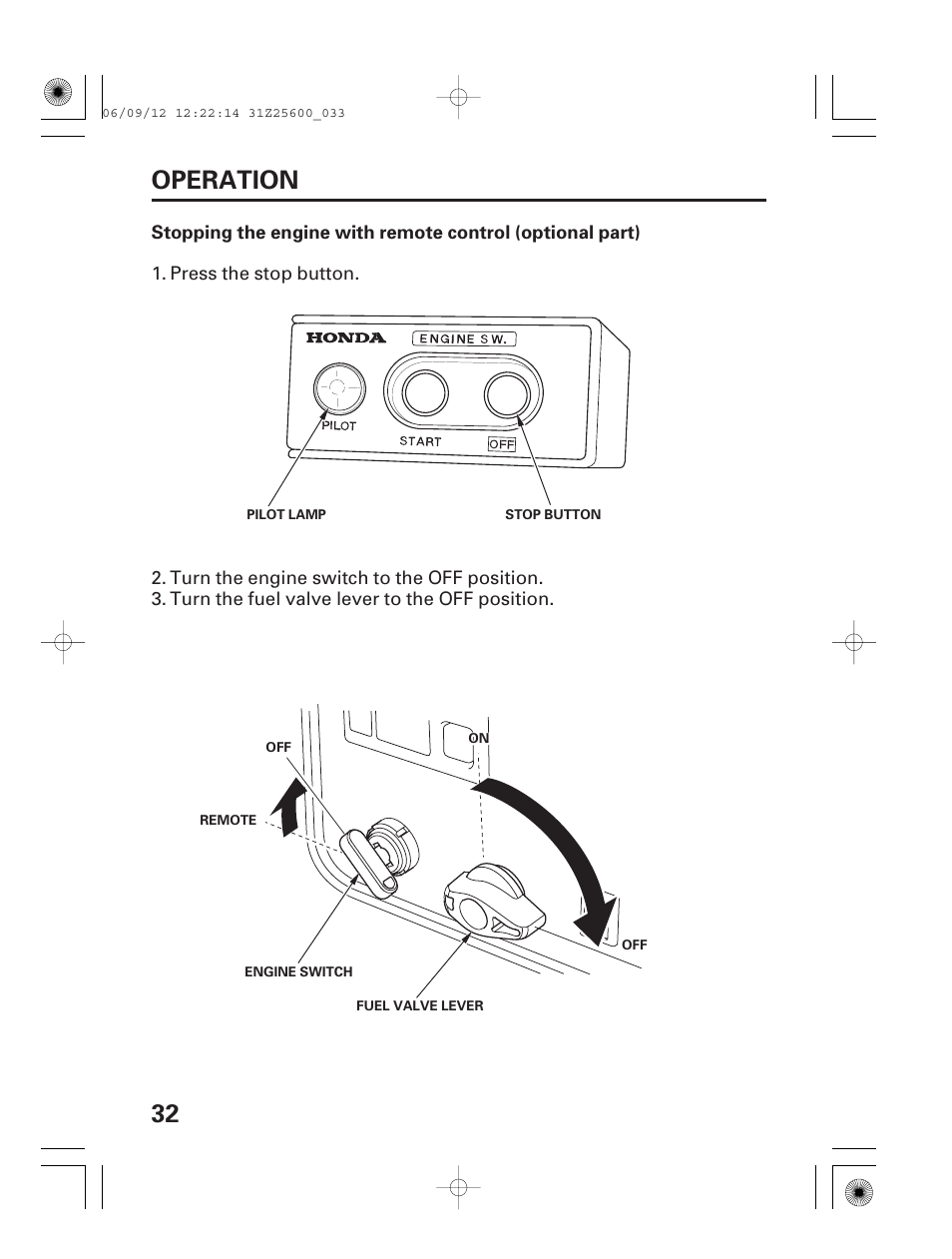 32 operation | HONDA EU6500is User Manual | Page 34 / 100