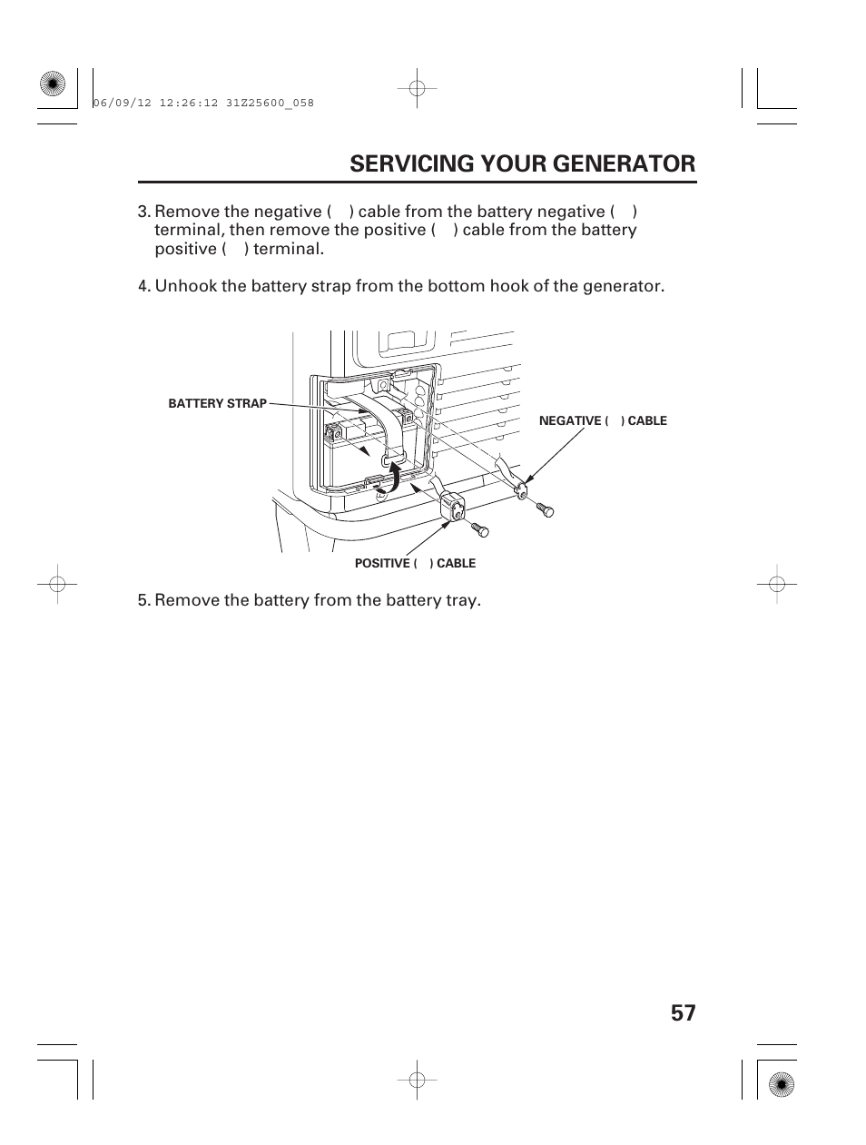 57 servicing your generator | HONDA EU6500is User Manual | Page 59 / 100