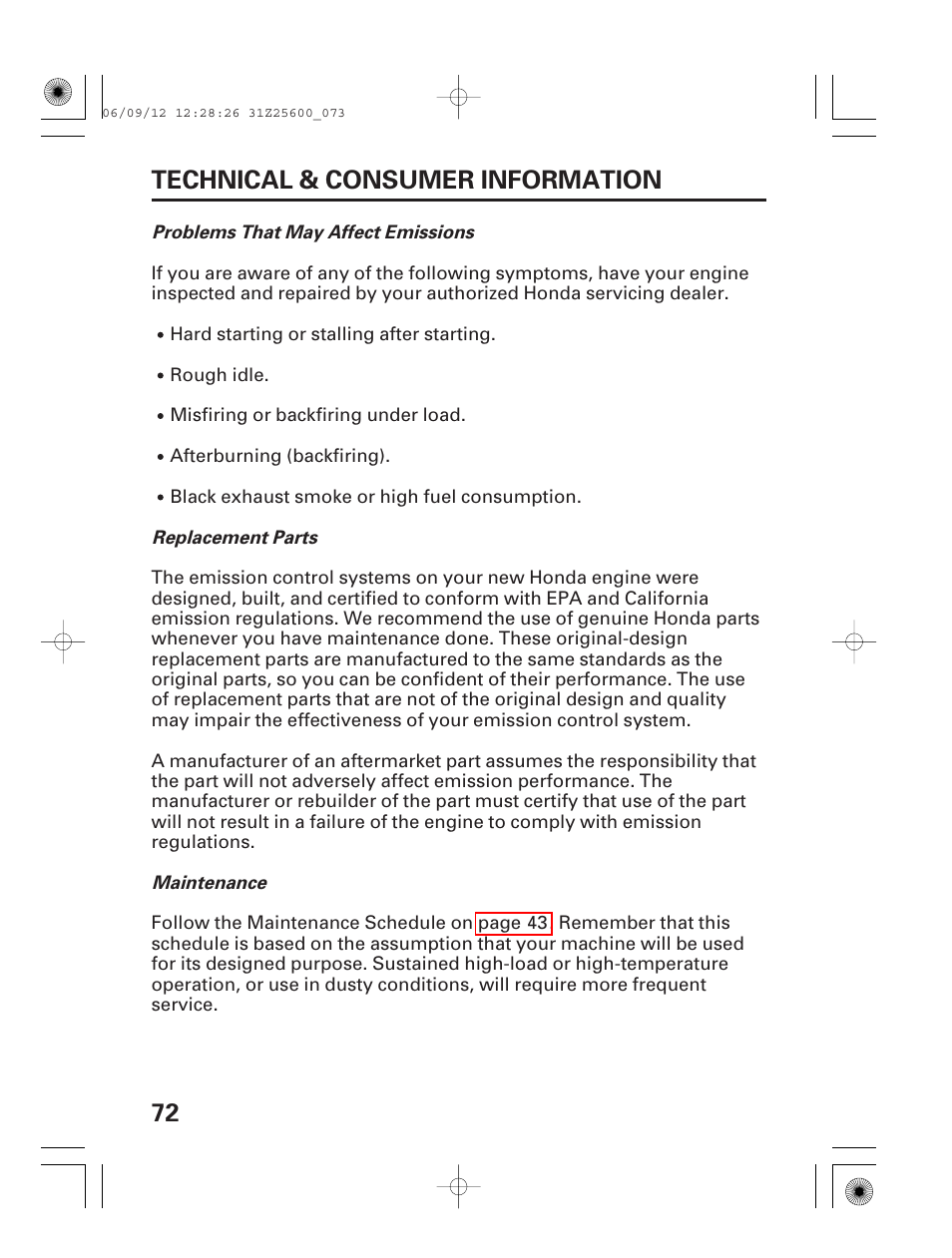 72 technical & consumer information | HONDA EU6500is User Manual | Page 74 / 100
