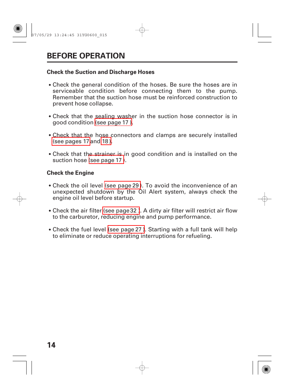 14 before operation | HONDA WT20X User Manual | Page 16 / 64