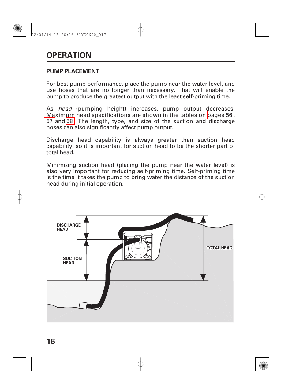 Pump placement, 16 operation | HONDA WT20X User Manual | Page 18 / 64