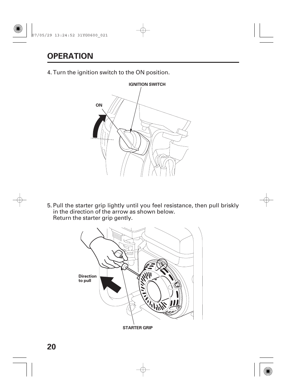 20 operation | HONDA WT20X User Manual | Page 22 / 64