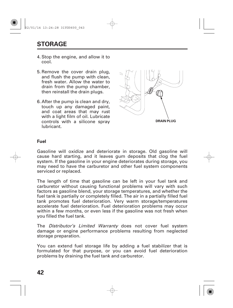 42 storage | HONDA WT20X User Manual | Page 44 / 64