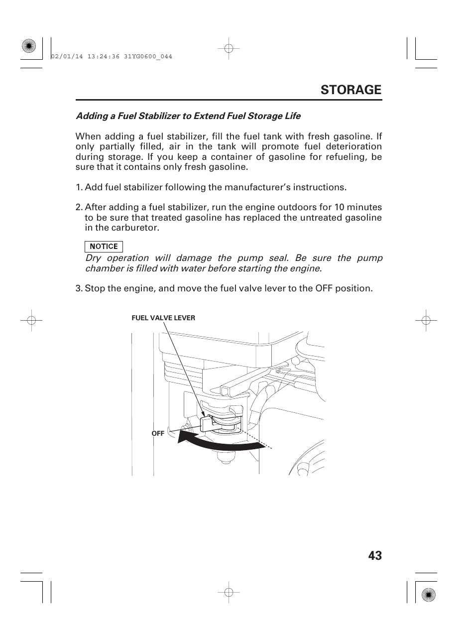 43 storage | HONDA WT20X User Manual | Page 45 / 64